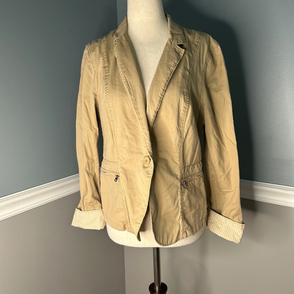 Calvin Klein Jeans Tan Cotton Utility Blazer Jacket Cinched Back Size M